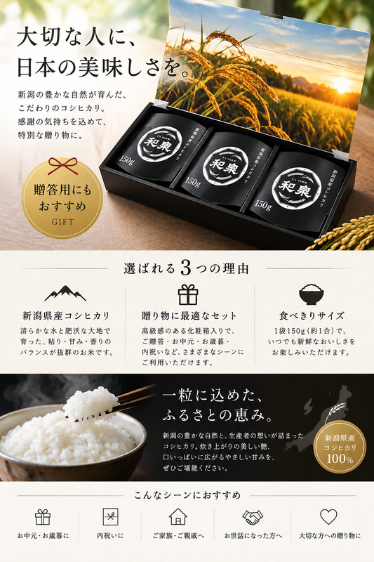 新潟県産コシヒカリ パックご飯「和泉」150g×3個